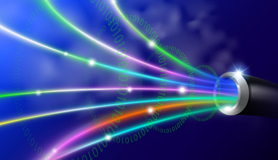 A fiber optic cable with different colored fibers coming out, depicting WDM technology.